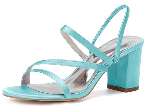 LRMYMHY Scarpe da Sposa con Tacco Largo da Donna Décolleté con Punta Aperta E Cinturino alla Caviglia Slingback Scarpe da Festa Matrimonio,Aqua Blue,40 EU