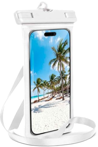 ONEFLOW strandväska för Samsung Galaxy A26 5G vattentätt fodral med touch och kamerafönster, under vatten mobiltelefonfodral för resor, simning med armband och band för upphängning, vit