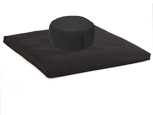 Medi-Set Basic I: Meditationskissen RONDO BASIC (Dinkel) und Meditationsmatte ZABUTON BASIC, schwarz, Meditationszubehör, Meditationsset, Meditationsunterlage 80 x 80cm