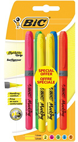 BIC Brite Liner Grip Textmarkör, olika färger, Blister med 6 stycken