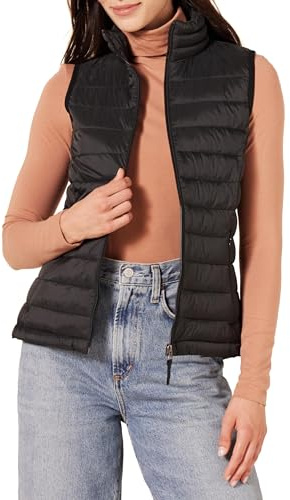 Amazon Essentials Women's Lightweight Water-Resistant Packable Puffer Vest, Black, Large