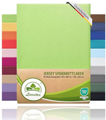 leevitex® Spannbettlaken 140x200cm - 160x200 cm | Spannbetttuch Bettlaken | 100% Jersey Baumwolle | Matratzenhöhe bis 25 cm | Öko-Tex | Apfelgrün/Hellgrün