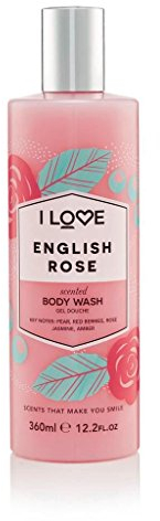 I Love English Rose Scented Body Wash, Rich & Creamy Foam Which Contains Natural Fruit Extracts, Includes Pro Vitamin B5 For Moisturised & Silky Smooth Skin, CrueltyFree & VeganFriendly 350ml