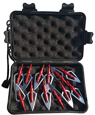 SHARROW 12pcs Pointe de Flèche 2 Lames 100Grains Têtes de Flèche à Lame avec Broadheads Box pour Flèches d'arbalète et de Carbone (Rouge)