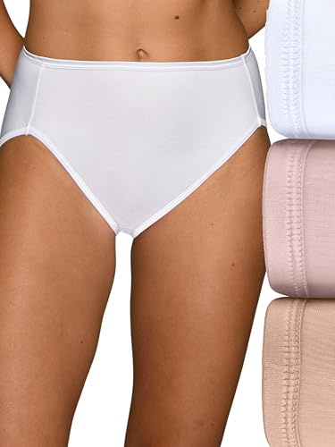 Vanity Fair Women's Illumination Hi Cut Panties (Regular & Plus Size), 3 Pack - White/Quartz/Beige, 10 (13307)