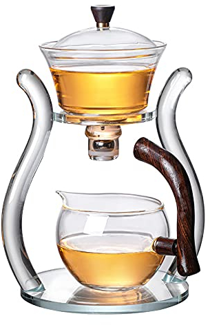 RORA Lazy Kungfu Glas-Teeset, magnetischer Wasserdurchlauf, Teekanne mit drehbarer Abdeckung, halbautomatisch, Glaskanne, Orange