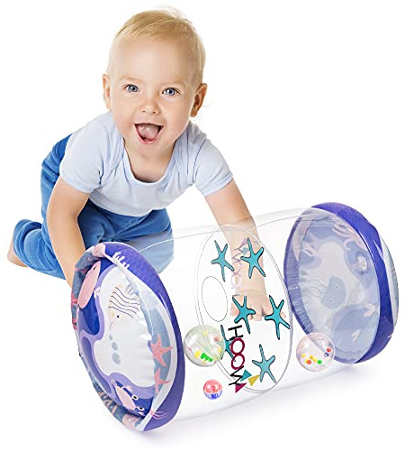 Hoovy Infant Crawling Toys for Babies 6-12 Months, Beginner Crawl Along Baby Roller, Drop Maze Tummy Time Activity Center (Sea Animals)