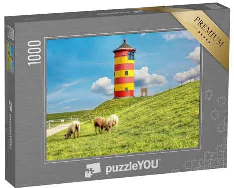 puzzleYOU: Puzzle 1000 Teile „Schafe vor dem Pilsumer Leuchtturm an der Deutschen Nordseeküste“ – aus der Puzzle-Kollektion Nordsee, Greetsiel, Leuchttürme, Ostfriesland