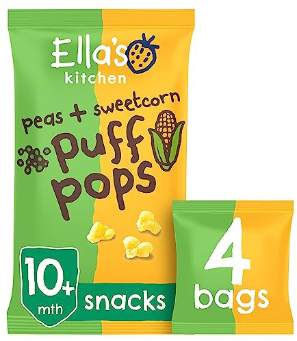 Ella's Kitchen Organic Peas and Sweetcorn Puff Pops Snacks 10+ Months 4 x 9g (36g)