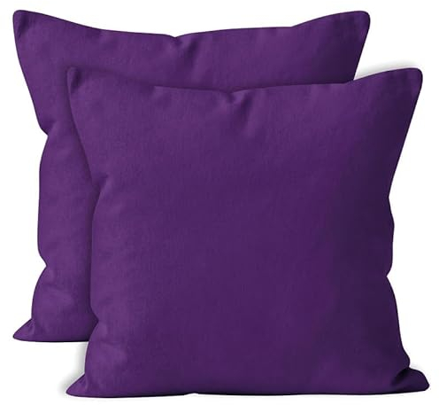 Encasa XO Baumwoll-Kissenbezüge, 2er-Set I 18x18 in (45x45 cm) - Lila I kein Einsatz I einfach Kissenbezüge I Maschinenwaschbar | Nur Innen benutzen