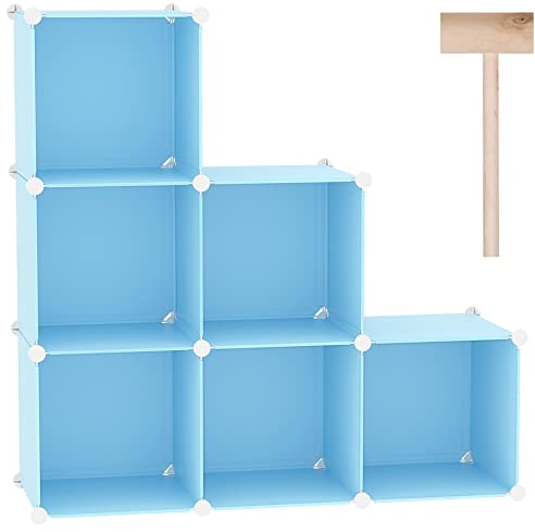 C&AHOME Kubförvaringsorganisatör, 6-kubhyllor enheter, garderobsskåp, gör-det-själv plast modulär bokhylla, perfekt för sovrum, vardagsrum, kontor, 93 cm L x 31,5 cm B x 93 cm H blå UPCS06L