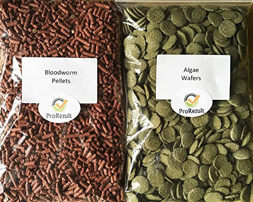 ProRezult Bloodworm Pellets and Algae Wafers Twin Pack 100g each with Spirulina Pleco Food Sinking Catfish Pleco Tropical fish Food Bottom Feeder