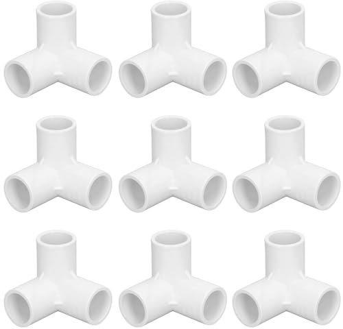 10pcs 3-Way PVC Corner Connectors, DN20 T-Shape 3Way PVC Pipe Fittings Connector Wall Elbows Plastic Right Angle Tee Connector, for Water Pipes, Furniture, Greenhouse Joints (White)