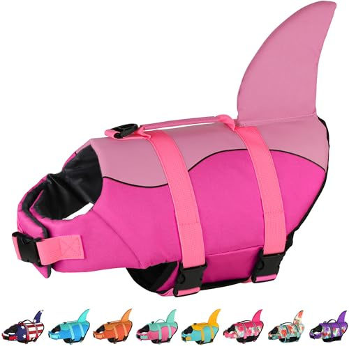 Dogcheer Dog Life Jacket, Cute Shark Dog Life Vest for Swimming Boating with Superior Buoyancy & Rescue Handle, Adjustable Puppy Floating Swim Vest for Small Medium Large Dogs - Pink, XS