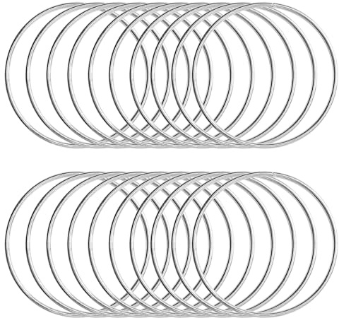 Kalione - Anillos de metal para bricolaje (20 piezas, 8 cm, plata de metal), diseño de atrapasueños, anillo de macramé, técnica de trenzado, florística, corona de boda, hoops