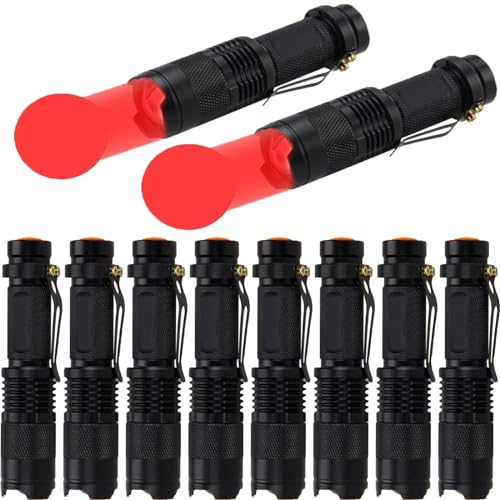 10-pack LED-ficklampa med rött ljus, MODOAO zoombara vattentäta ficklampor, justerbart fokus 3-lägesljus för camping, nattfiske, jakt, vandring, astronomi, nödsituation och daglig användning (svart