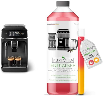 Philips Series 2200 Vollautomatische Espressomaschine mit klassischem Milchaufschäumer & Purivita - Universal Entkalker 750 ml für Kaffeevollautomaten - Für alle bekannten Marken geeignet, 1 Flasche