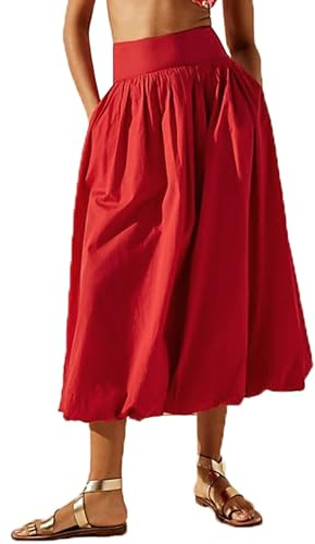 Acrawnni Women Y2k Bubble Maxi Skirt Low Elastic Waist Ruffle Pleated A-line Long Skirts Summer Beach Loose Fit Cute Puffball Balloon Skirt