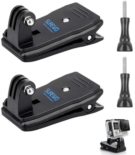 Fhioevt Lot de 2 Fixation Appareil Photo sur Sac à Dos pour Gopro Support Clip de Sangle de Sac à Dos 360 Degrés Rotation Camera Sport Clamp avec Vis Caméras d'action Clip pour DJI Osmo Insta360