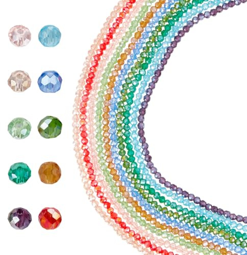 HOBBIESAY 10 Fili Circa 1200 Fili di Perle Di Vetro Galvanizzato Colori Misti Sfaccettati Perline Di Cristallo Placcato Perline Rotonde Per La Fabbricazione di Bracciali Foro: 0.5mm