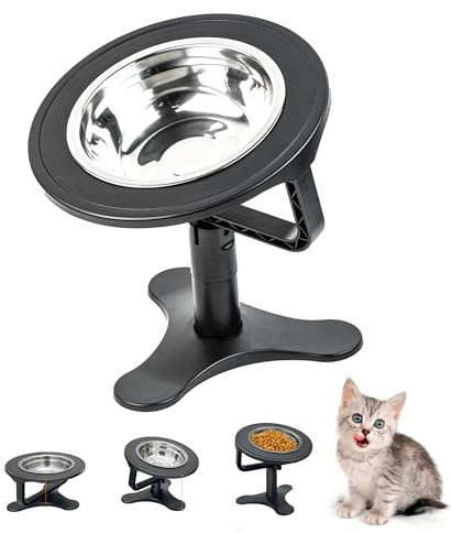 Gamelle Chat Surélevée, Bols pour Chat Surélevée avec Support 15° Incliné, Réglable Gamelle pour Chaton et Petits Chiens, Bol pour Animaux Compagnie Anti-vomissements (Noir)