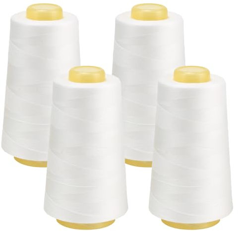 FOGAWA 4 Rollen Nähgarn Polyester Nähgarn Nähmaschinengarn, 40s/2, 3000 yards, Garnspule Overlockgarn für Näharbeiten, Quilten, Patchwork, Kleidung(Weiß)