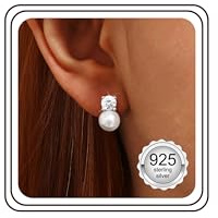JeweBella Pearl Earrings Drop 925 Sterling Silver Stud Earrings for Women