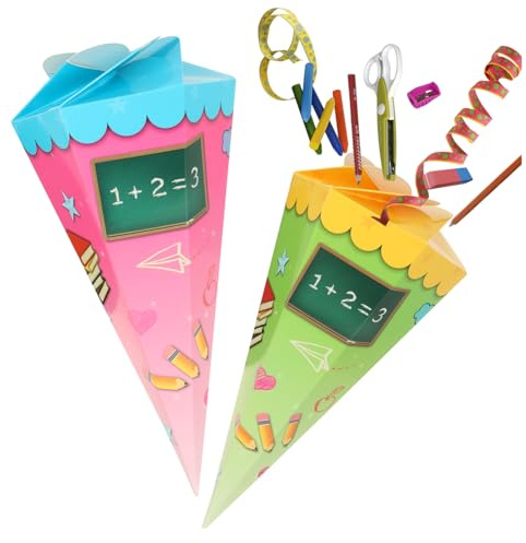 com-four® 2x school cones 30cm - sibling school cones made of cardboard - foldable candy cone for the start of school - gift packaging for school beginners