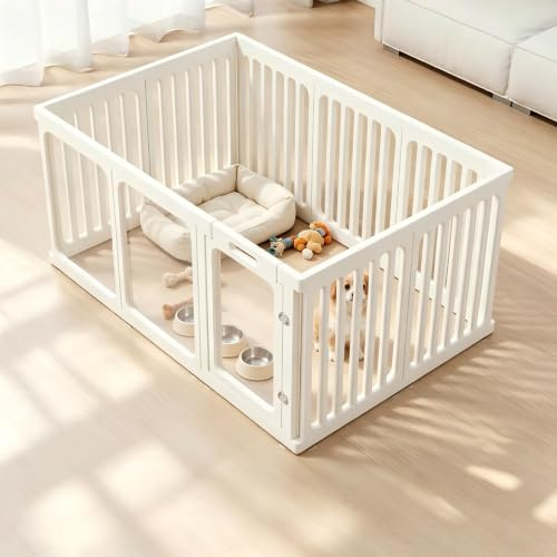 Acrylic Dog Playpen Puppy Play Pen indoors White, 23.6 H, 10PCS,7+3 | Pet Pen Open View, Modern Home Fit, Easy to Install and Remove , For Puppy、Small Dogs、Cats and Bunny