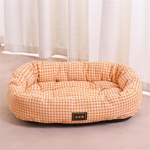 Odot Panier Chien Dehoussable Lavable, Motif à Carreaux Lit Orthopédique pour Chat Chien, Rectangle Antidérapant Coussin Doux pour Animaux de Compagnie Dorme à l'intérieur (Orange,XL)