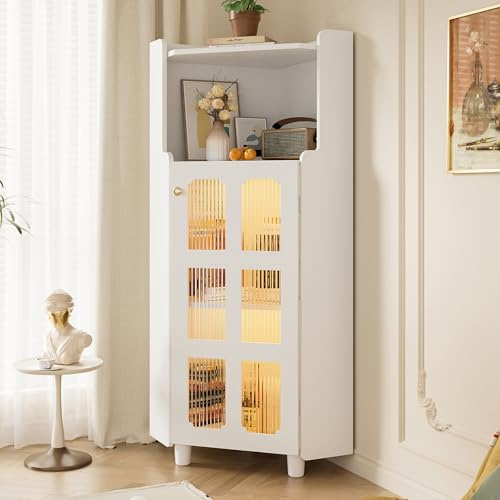 BNUZ Armadio ad angolo bianco, 60 x 120 cm, con superficie laccata, moderna cassettiera angolare, per soggiorno, libreria, bagno