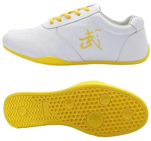 Taiji Shoes for Men,Tai Chi Shoe,Leather Kung fu Martial Arts Shoes for Women,Lightweight Rubber Sole Taekwondo Boxing Shoe Sneakers for Kid for Daily Training Wear(Size:36EU/230mm,Color:White)