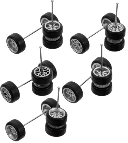 HOMSFOU 1/64 Scale Alloy Diecast Model Car Wheels Set with Rubber Tires Silver Five-star, Tree Fork B, Ten-spoke, Seven-spoke, Six-spoke Rims for Rc Car Tire Replacement and DIY Model
