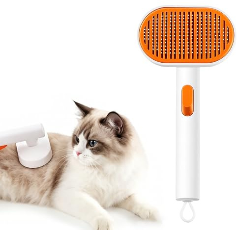 Katzenbürste für langhaarige oder kurzhaarige Katzen, Katzenhaar- und Fellbürste mit einem Klick zum Ausfallen, hautfreundlich für Katze und Hund, Katzenkamm zum Entfernen von losem Fell und Massage