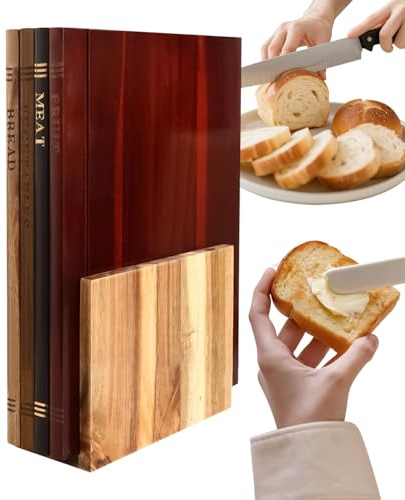 Set di 4 taglieri in legno con supporto | Cucine per pane di carne, design salvaspazio, tagliere da portata per affettare, bistecca e tacchino, robusti pannelli in legno, accessori da cucina
