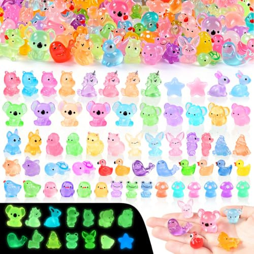 202PCS Mini Luminous Resin Animals Tiny Resin Figures Micro Landscape Decor | Miniature Mini Little Small Resin Animals Glow in the Dark for Fairy Aquarium Dollhouse Decor