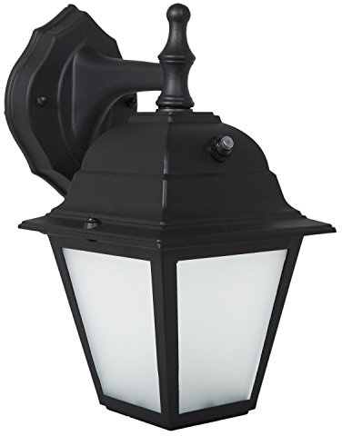 Maxxima LED Porch Lantern Outdoor Wall Light, Black with Frosted Glass, Photocell Sensor, 700 Lumens, Dusk to Dawn Light Sensor, 3000K Warm White