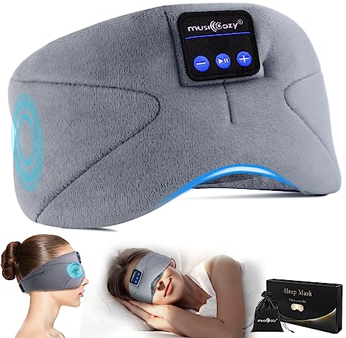 Musicozy Sleep Mask Headphones Bluetooth Sleep Mask,Soft Eye Mask Headphones for Sleeping/Relaxation -100% Blackout Sleep Masks with Headphones for Travel/Meditation/Yoga,Unisex Gifts