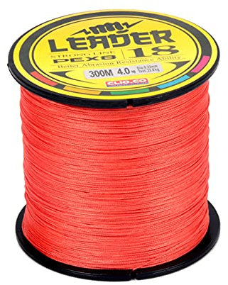 LSHEL Geflochtene Angelschnur 8fach 300m PE Super Starke Geflochtene Schnüre für Süßwasser Salzwasser, Rot, 5.0# 0.37mm/27.2kg/50lb