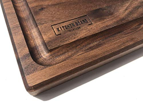 Large Walnut Wood Cutting Board by Kitchen Board Maniacs - 16x10,5 Hardwood Chopping Board and Carving Countertop Block with Juice Drip Groove