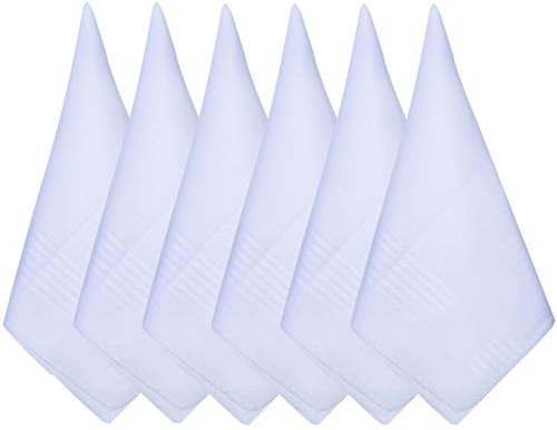 BEHAHAI 6 Pack Cotton Handkerchiefs, Mens Soft Pure White Cotton Handkerchiefs Suit Handkerchief Hankies Large Pocket Squares Hankies 16 x 16 (40cmx40cm)