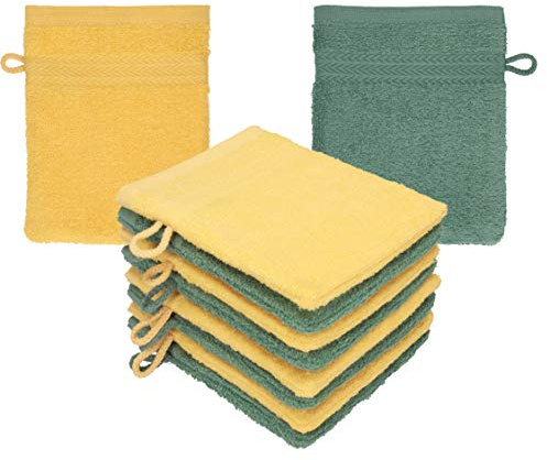 Betz paket med 10 tvättvantar premium 100 % bomull 16 x 21 cm honung – grangrön