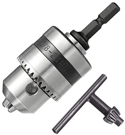 Bestgle 1.5-10mm Drill Chuck Adapter with 1/4 Hex Shank, Mount 3/8-24UNF Quick Change Connect Conversion Chuck with Key