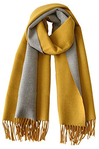 CLELLA Sciarpe In Cashmere Per Donna Sciarpe e Scialli In Morbida Pashmina Reversibile Lungo Grande Inverno Caldo e SpessoCon Nappa Regali Donna 200 x 70 cm (Giallo)