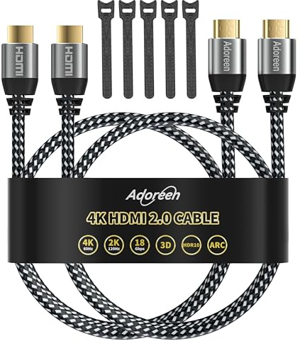 4K HDMI Cable 4 Feet/2 Pack,High Speed 18Gbps Braided HDMI 2.0 Cable Cord,4K@60Hz,2K,1080P,ARC HDR HDCP 3D,Sturdy&Flexible&Untangled&Supreme Texture,Compatible Monitor UHD TV PC PS5 Xbox+5 Ties