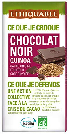 Ethiquable - Tablette Chocolat Noir Quinoa Equateur Côte D'Ivoire 100G - Unité