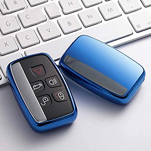 5 Buttons Car Key Cover Fob Compatible for Land Rover Range Sport Evoque Aurora Jaguar XF XJ XJL XEL XFL F-pace, Premium Soft TPU Key Case Protection(Blue)