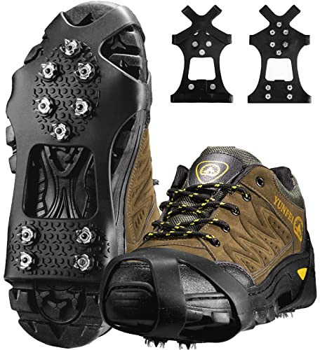Ice Klampen Steigeisen mit 10 Zähne,Spikes für Schuhe Schuhkrallen Spikes Ice Klampen Spikes für Wanderschuhe Steigeisen Grödel Eisspikes Anti Rutsch (Stahlnagel, L)