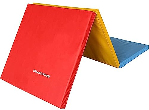 BalanceFrom 6x2 Feet 3-Panel Folding Gymnastics Mat – 2-Inch Thick Pad with Vinyl Surface and Carrying Handles for Tumbling, Yoga, Pilates, Home Workouts, and Martial Arts