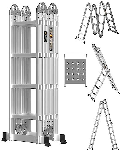 4.7M/15.4FT Multi-Purpose Ladder Aluminium Foldable Stepladder 14 IN1 Combination Folding Ladder with Platform